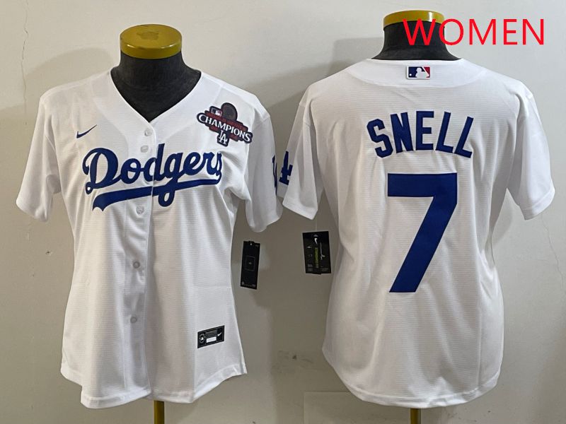 Women Los Angeles Dodgers #7 Snell White Game 2025 Nike MLB Jersey style 2->youth mlb jersey->Youth Jersey